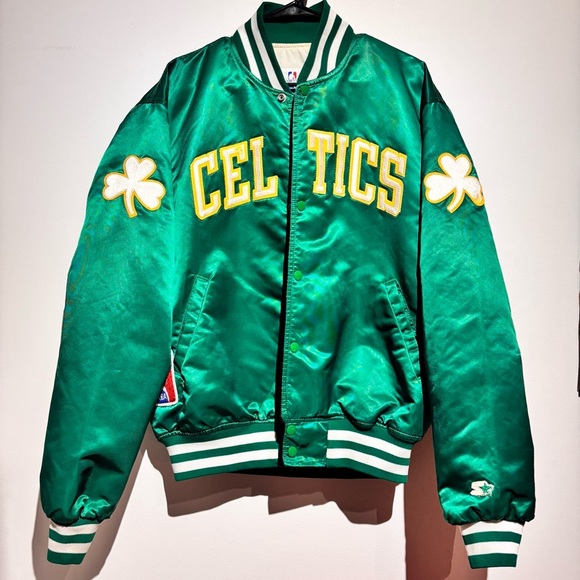 Vintage Boston Celtics Starter Jacket XL 80s 90s NBA Green Satin Bomber - Picture 11 of 16